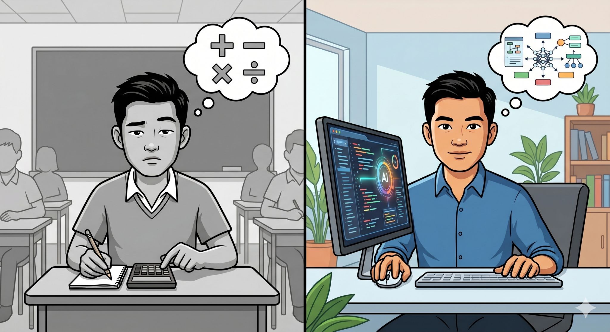Calculator versus AI as accelerant or shortcut